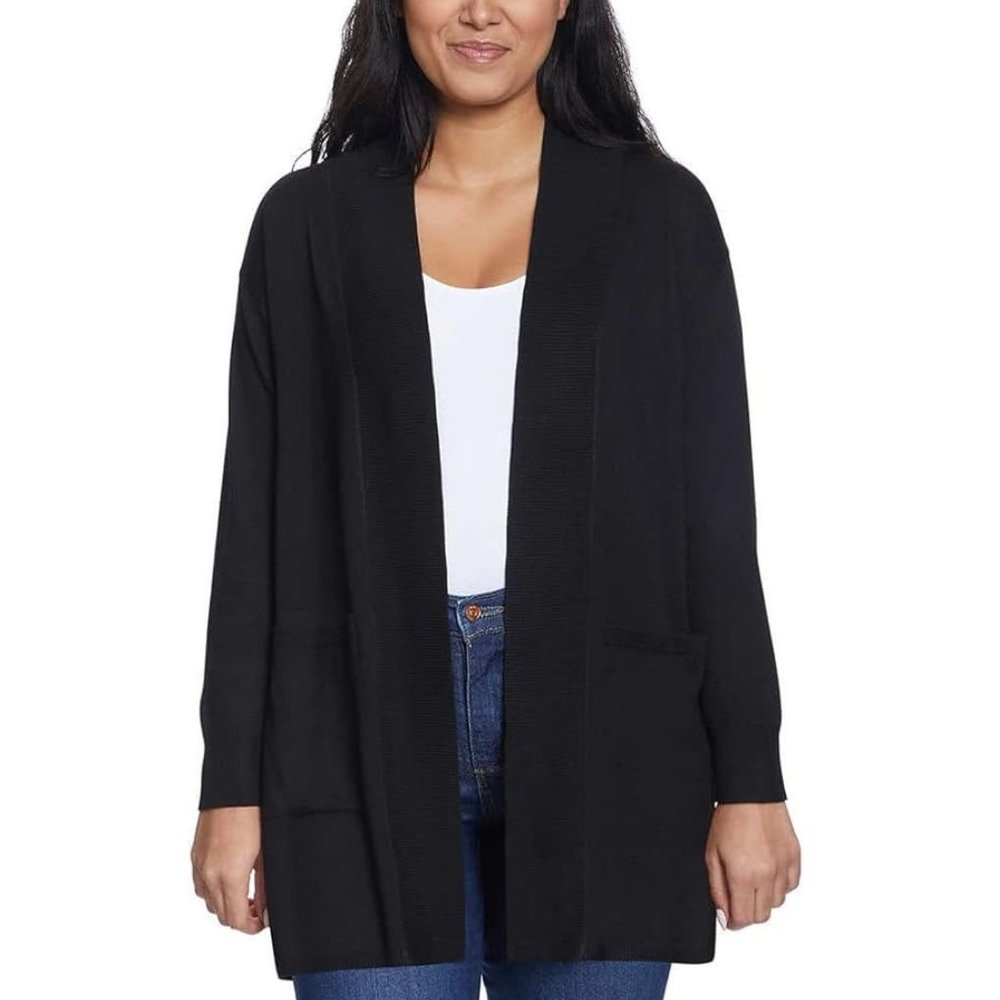 NWT Gloria Vanderbilt Women Open Front Relaxed Cardigan Black Size M $80 8D195